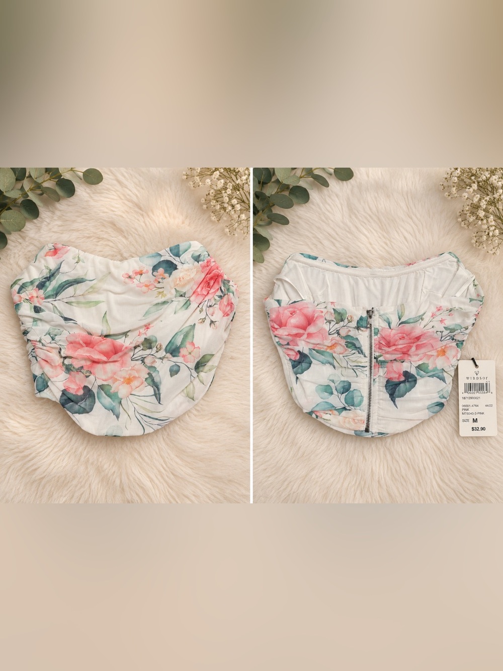 Windsor Floral Ruched Strapless Corset Top – Medium NWT